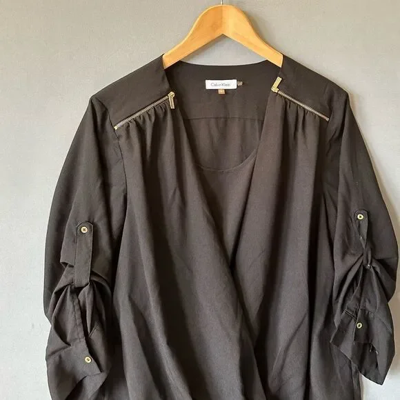 5 for $40 Calvin Klein Top Blouse Shirt Size XL Black - Picture 2 of 7